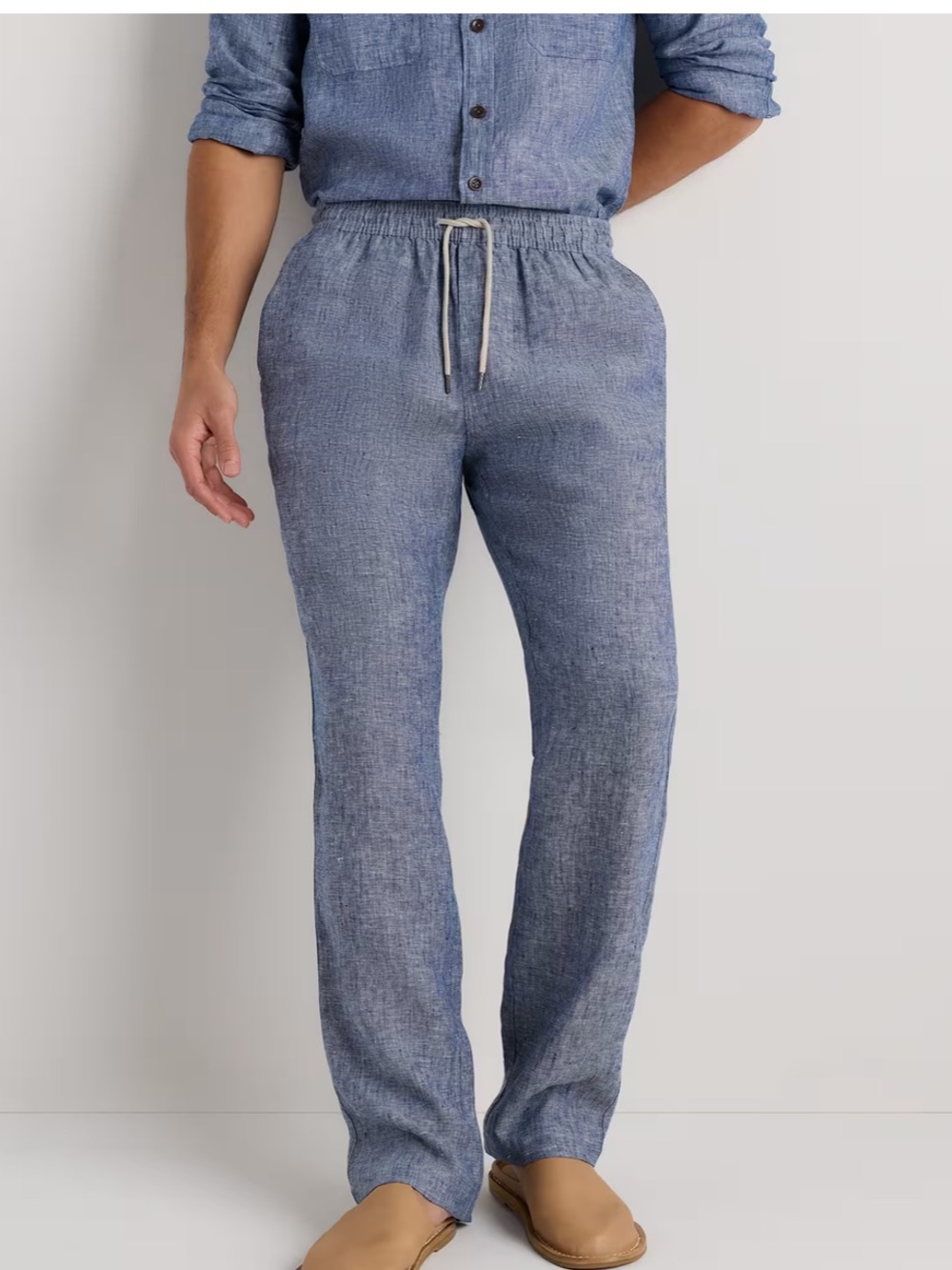 NWT Quince 100% European Linen Drawstring Beach Pants Chambray Blue Size M